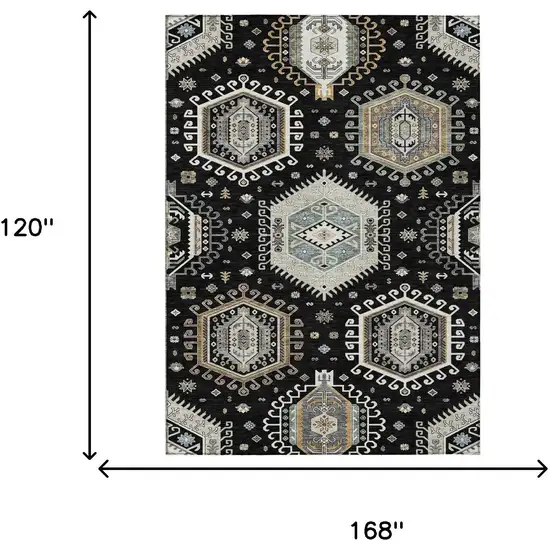 Black And Ivory Tribal Washable Indoor Outdoor Area Rug Photo 4