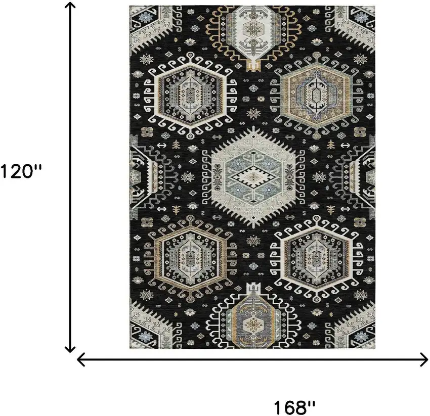 Black And Ivory Tribal Washable Indoor Outdoor Area Rug Photo 4