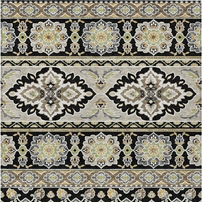 Black And Ivory Tribal Washable Indoor Outdoor Area Rug Photo 6