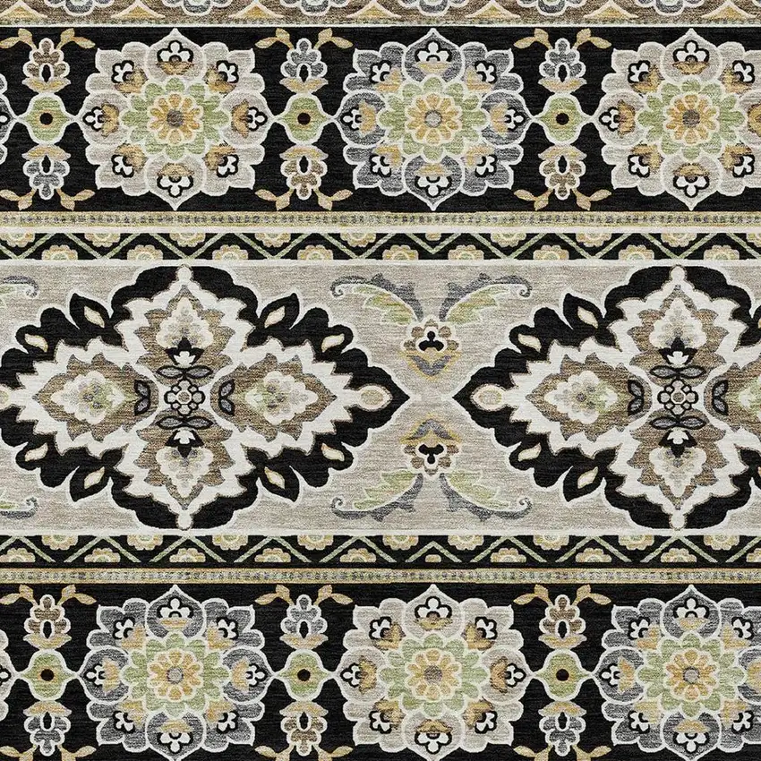 Black And Ivory Tribal Washable Indoor Outdoor Area Rug Photo 3
