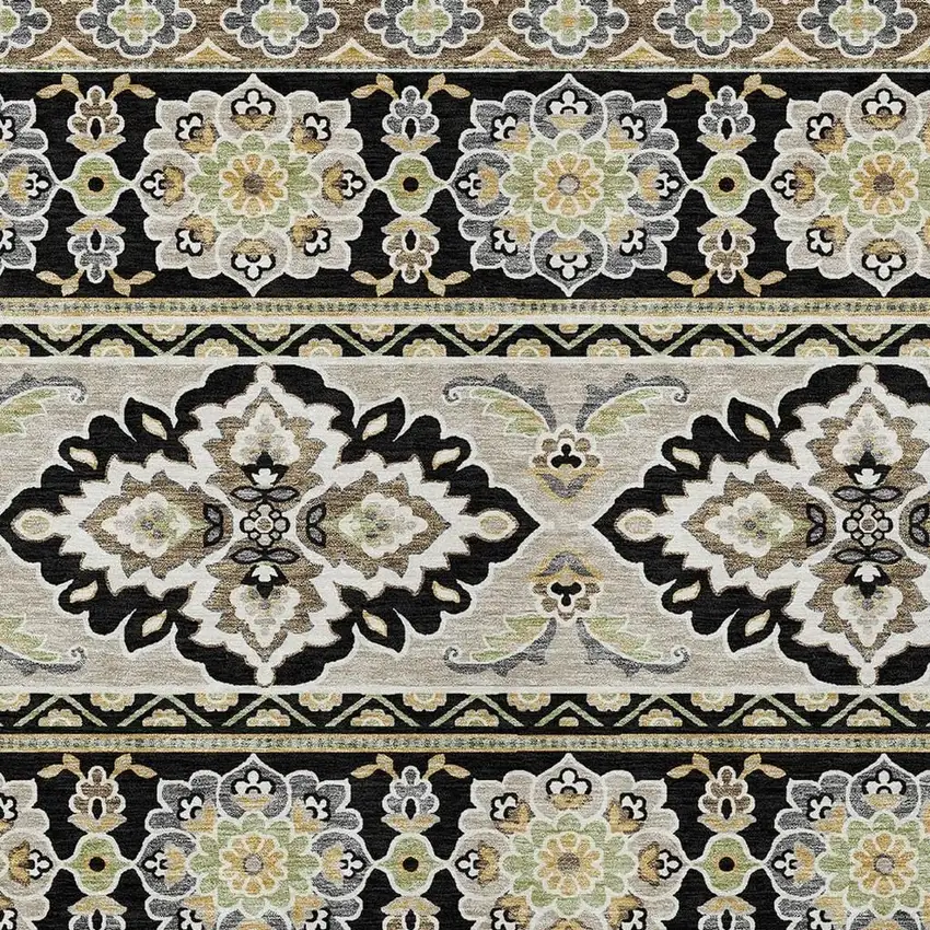 Black And Ivory Tribal Washable Indoor Outdoor Area Rug Photo 5