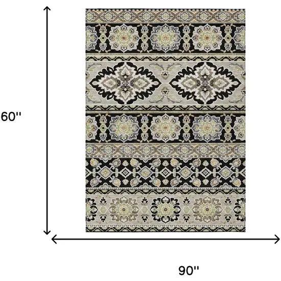 Black And Ivory Tribal Washable Indoor Outdoor Area Rug Photo 9