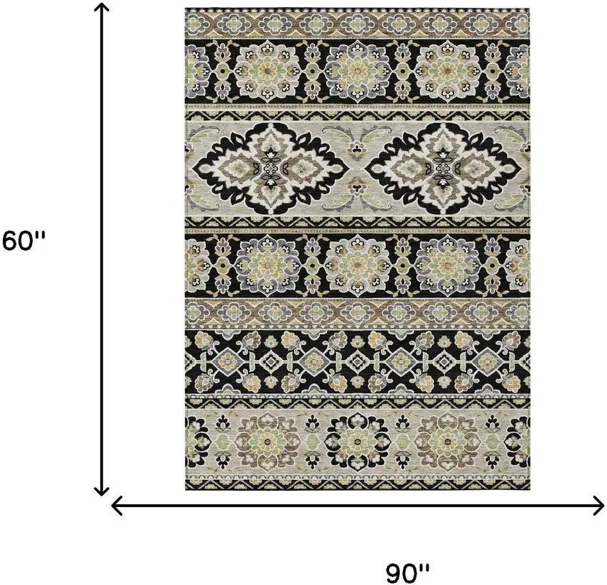Black And Ivory Tribal Washable Indoor Outdoor Area Rug Photo 9