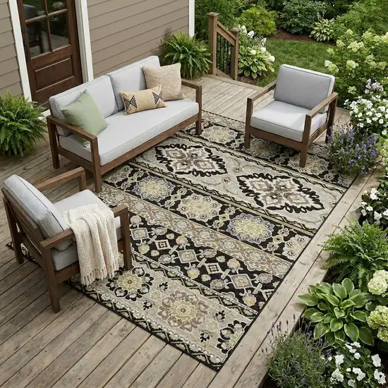 Black And Ivory Tribal Washable Indoor Outdoor Area Rug Photo 1