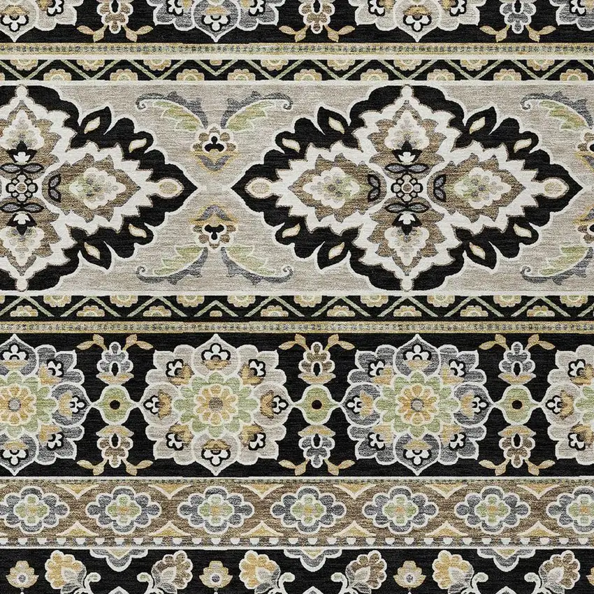 Black And Ivory Tribal Washable Indoor Outdoor Area Rug Photo 3