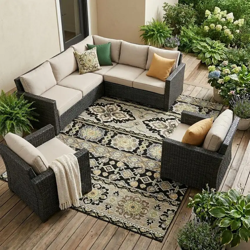 Black And Ivory Tribal Washable Indoor Outdoor Area Rug Photo 1