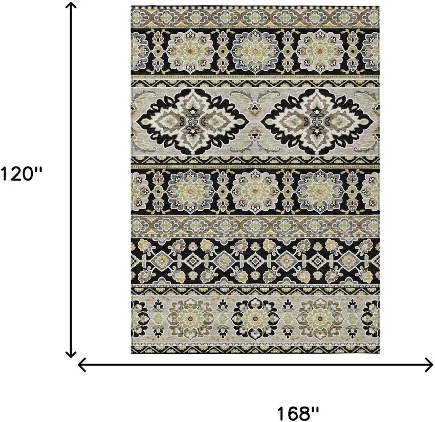 Black And Ivory Tribal Washable Indoor Outdoor Area Rug Photo 8