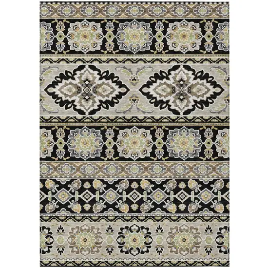 Black And Ivory Tribal Washable Indoor Outdoor Area Rug Photo 2