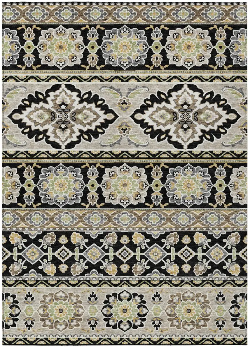 Black And Ivory Tribal Washable Indoor Outdoor Area Rug Photo 2