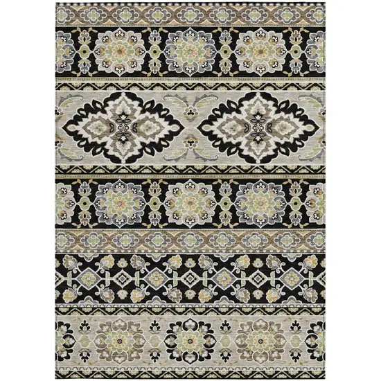 Black And Ivory Tribal Washable Indoor Outdoor Area Rug Photo 3