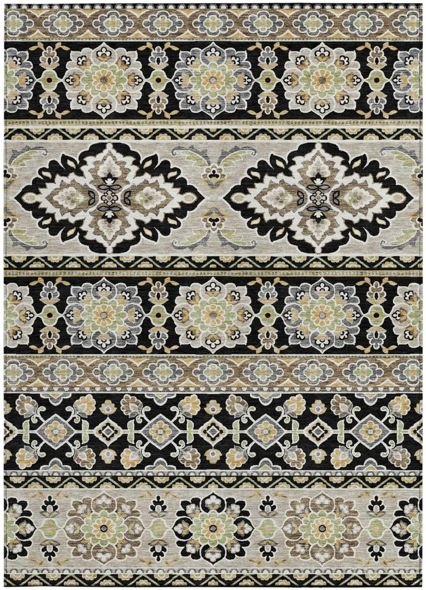 Black And Ivory Tribal Washable Indoor Outdoor Area Rug Photo 3