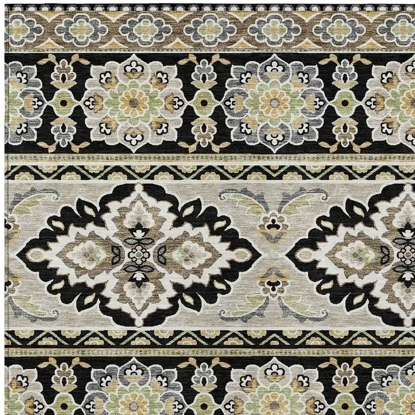Black And Ivory Tribal Washable Indoor Outdoor Area Rug Photo 5