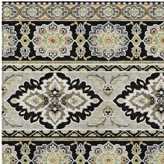 Black And Ivory Tribal Washable Indoor Outdoor Area Rug Photo 5