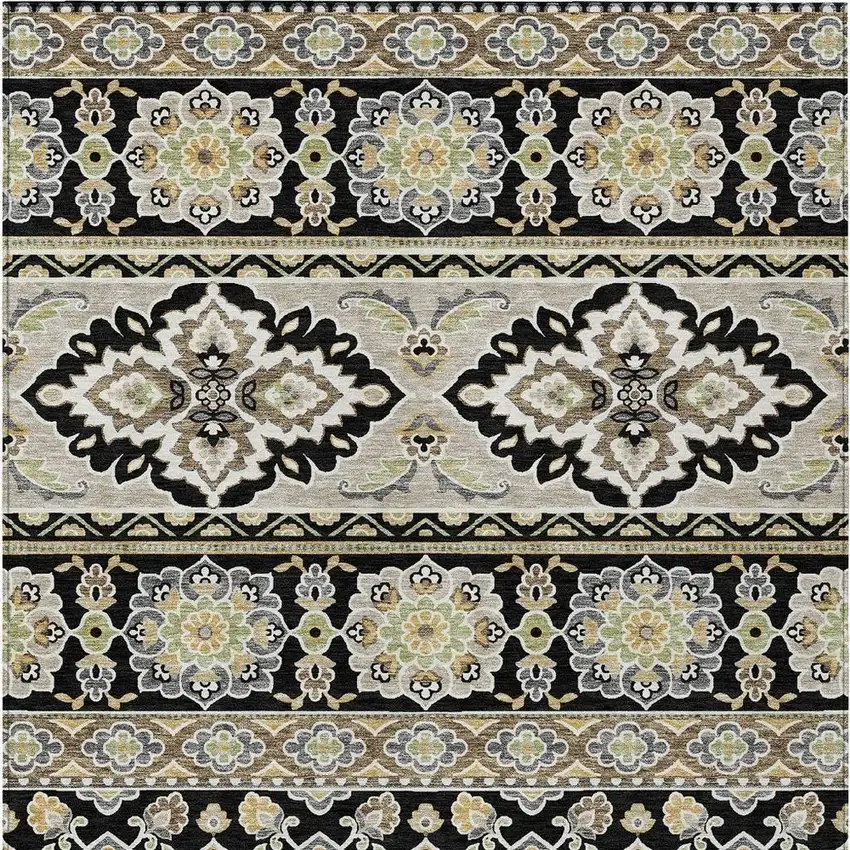 Black And Ivory Tribal Washable Indoor Outdoor Area Rug Photo 4