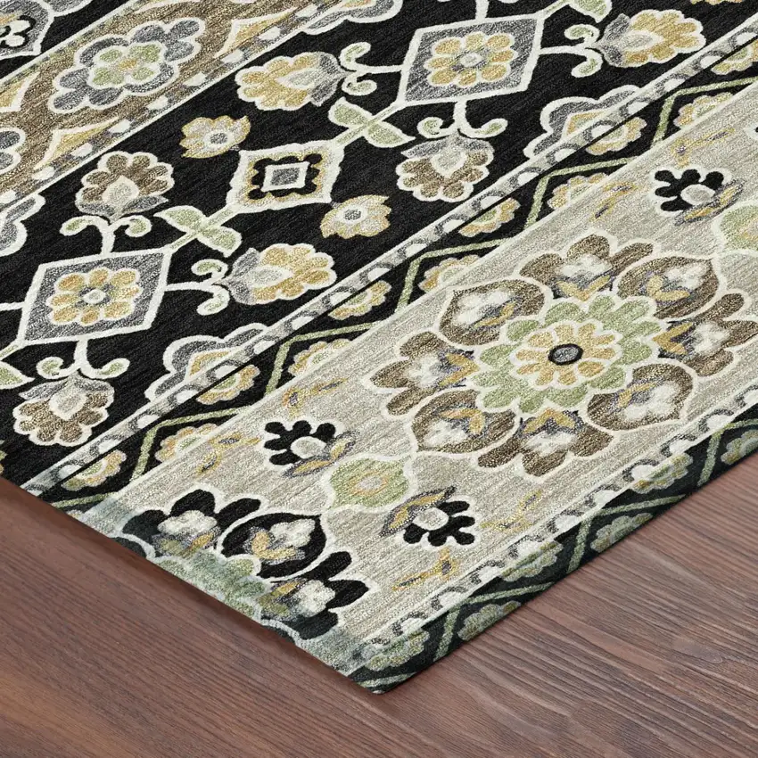Black And Ivory Tribal Washable Indoor Outdoor Area Rug Photo 6