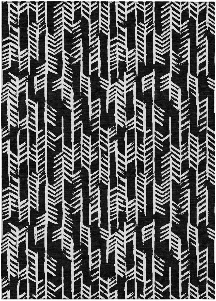Black And Ivory Tribal Washable Indoor Outdoor Area Rug Photo 2