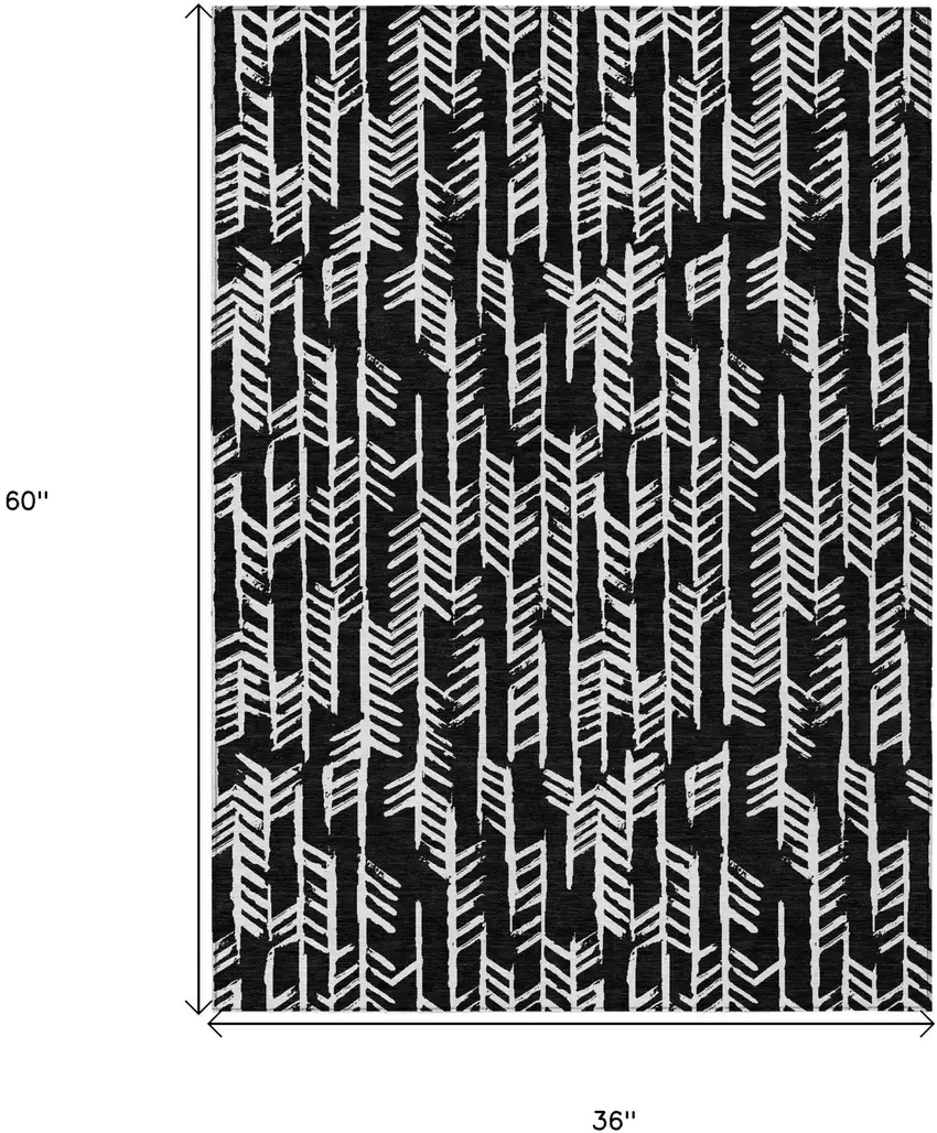 Black And Ivory Tribal Washable Indoor Outdoor Area Rug Photo 3