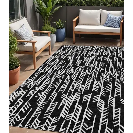 Black And Ivory Tribal Washable Indoor Outdoor Area Rug Photo 1
