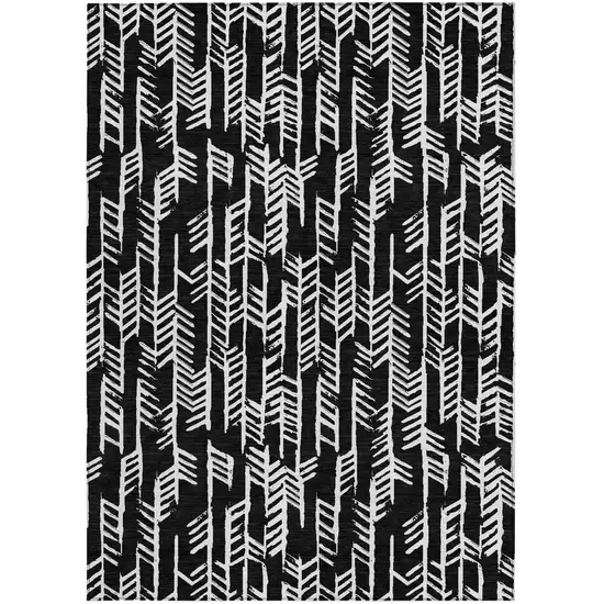 Black And Ivory Tribal Washable Indoor Outdoor Area Rug Photo 7