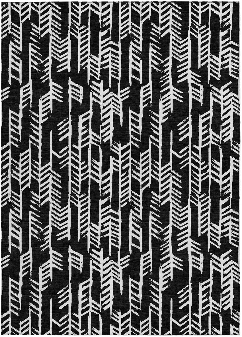 Black And Ivory Tribal Washable Indoor Outdoor Area Rug Photo 7