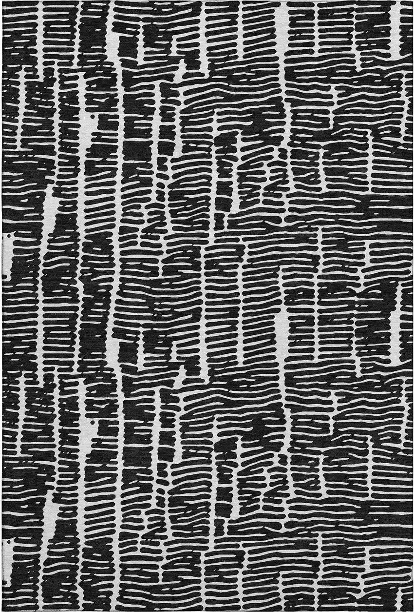 Black And Ivory Vermicular Washable Area Rug With UV Protection Photo 1