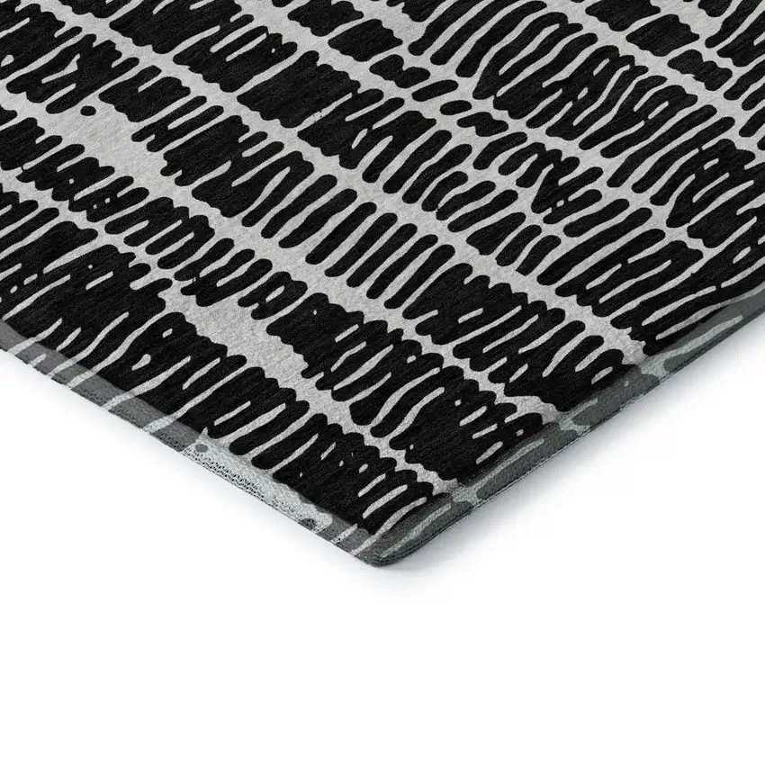 Black And Ivory Vermicular Washable Area Rug With UV Protection Photo 7