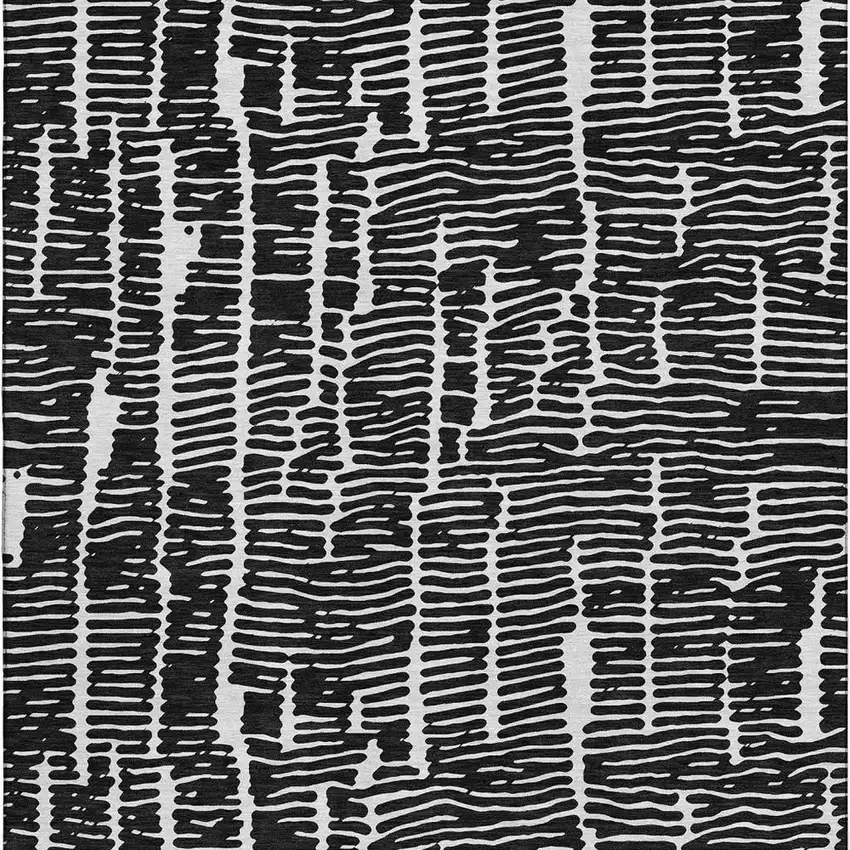 Black And Ivory Vermicular Washable Area Rug With UV Protection Photo 4