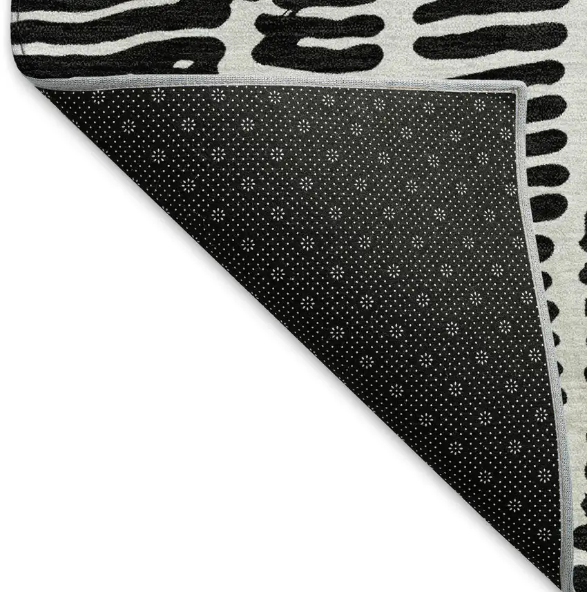 Black And Ivory Vermicular Washable Area Rug With UV Protection Photo 7