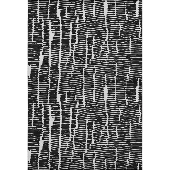 Black And Ivory Vermicular Washable Area Rug With UV Protection Photo 1