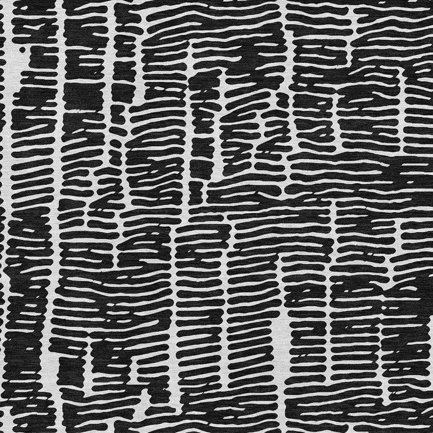 Black And Ivory Vermicular Washable Area Rug With UV Protection Photo 3