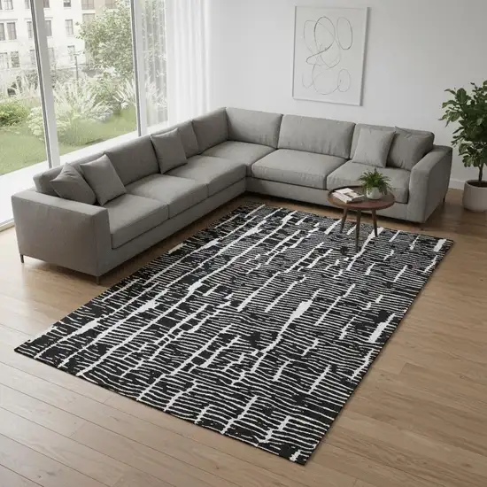 Black And Ivory Vermicular Washable Area Rug With UV Protection Photo 2
