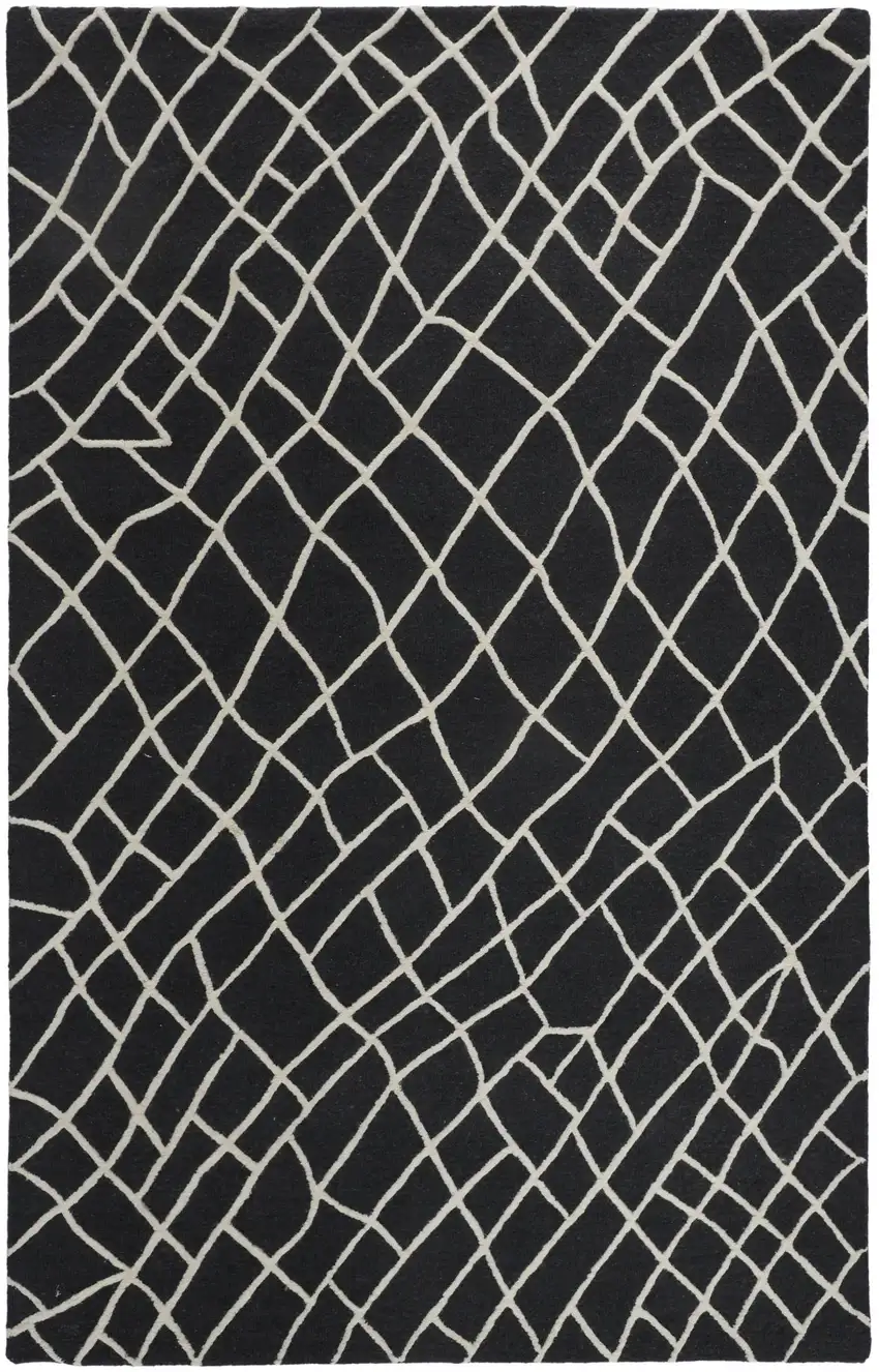 Black And Ivory Wool Geometric Hand Tufted Area Rug Photo 2