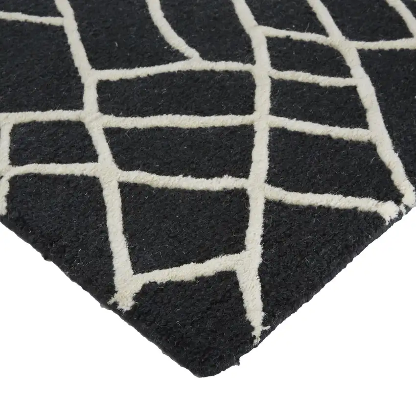 Black And Ivory Wool Geometric Hand Tufted Area Rug Photo 3
