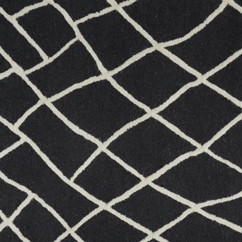 Black And Ivory Wool Geometric Hand Tufted Area Rug Photo 4