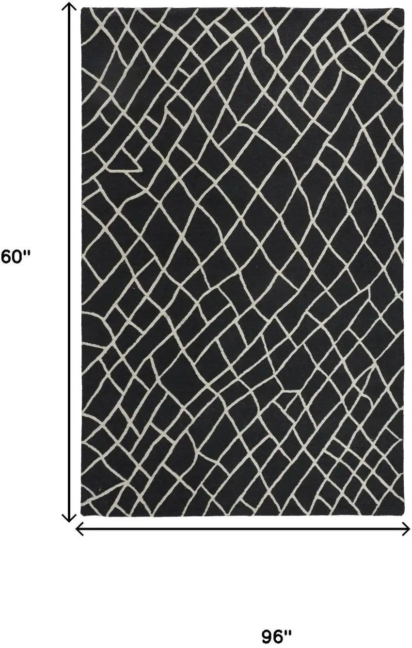 Black And Ivory Wool Geometric Hand Tufted Area Rug Photo 6