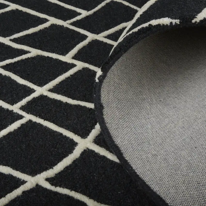 Black And Ivory Wool Geometric Hand Tufted Area Rug Photo 5