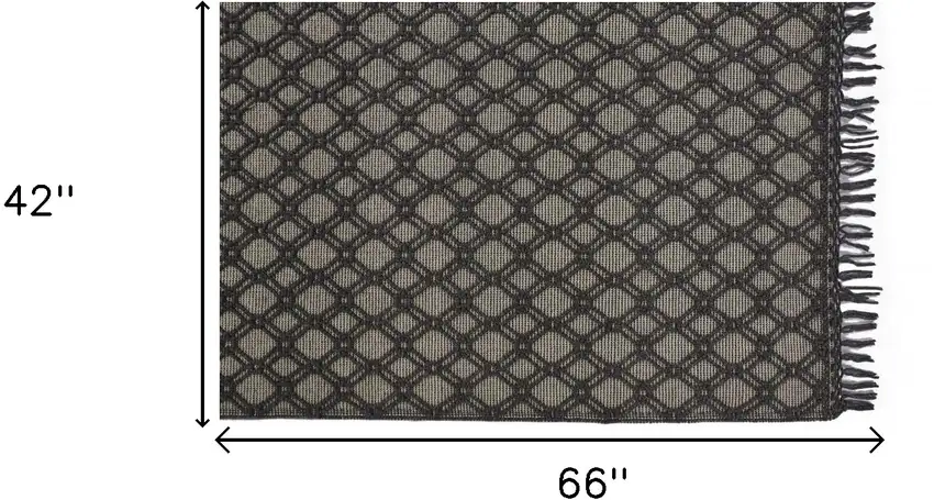 Black And Ivory Wool Geometric Hand Woven Area Rug With Fringe Photo 9