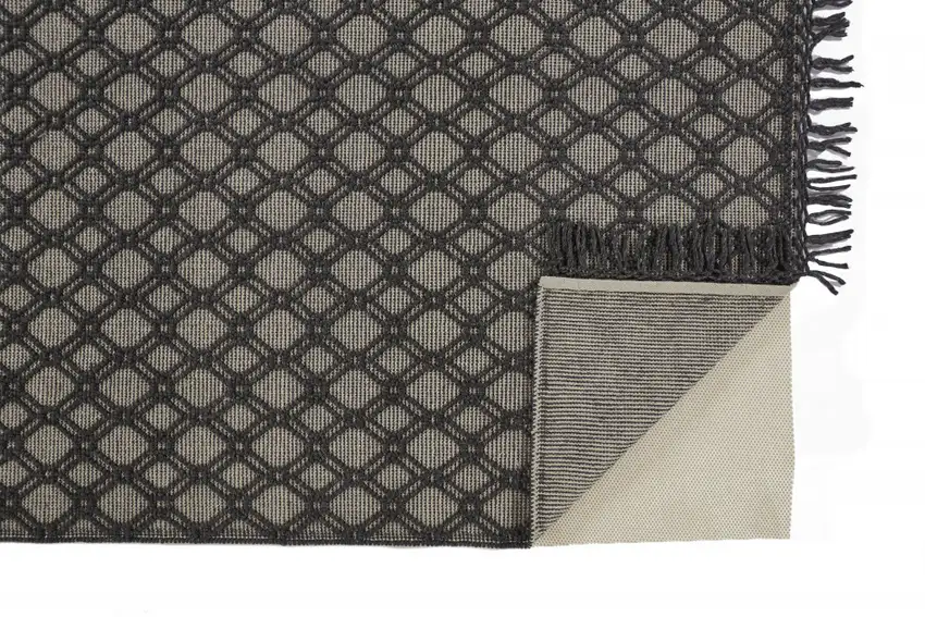 Black And Ivory Wool Geometric Hand Woven Area Rug With Fringe Photo 7