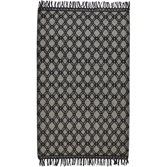 Black And Ivory Wool Geometric Hand Woven Area Rug With Fringe Photo 2