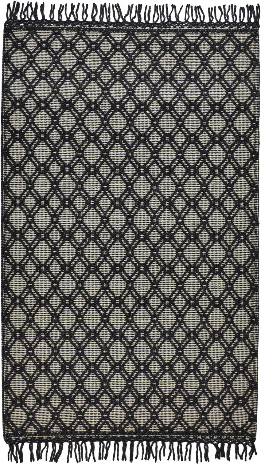 Black And Ivory Wool Geometric Hand Woven Area Rug With Fringe Photo 2
