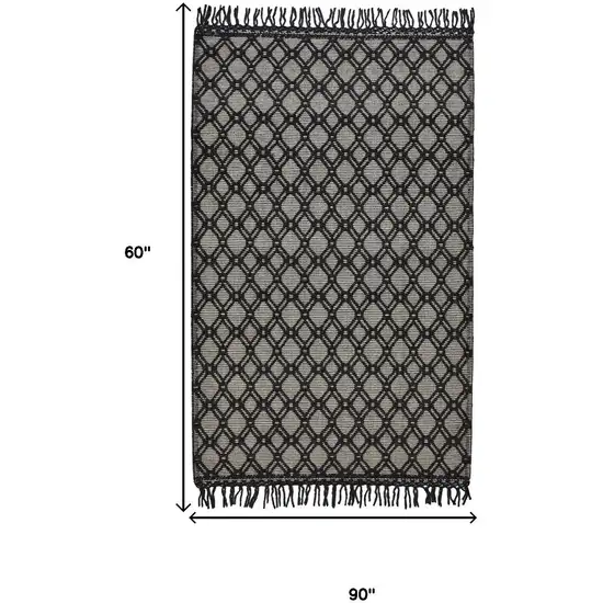 Black And Ivory Wool Geometric Hand Woven Area Rug With Fringe Photo 3
