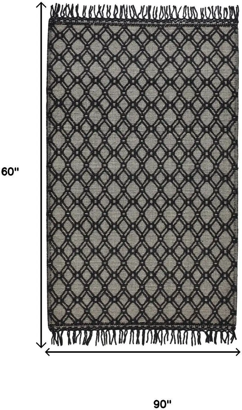 Black And Ivory Wool Geometric Hand Woven Area Rug With Fringe Photo 3
