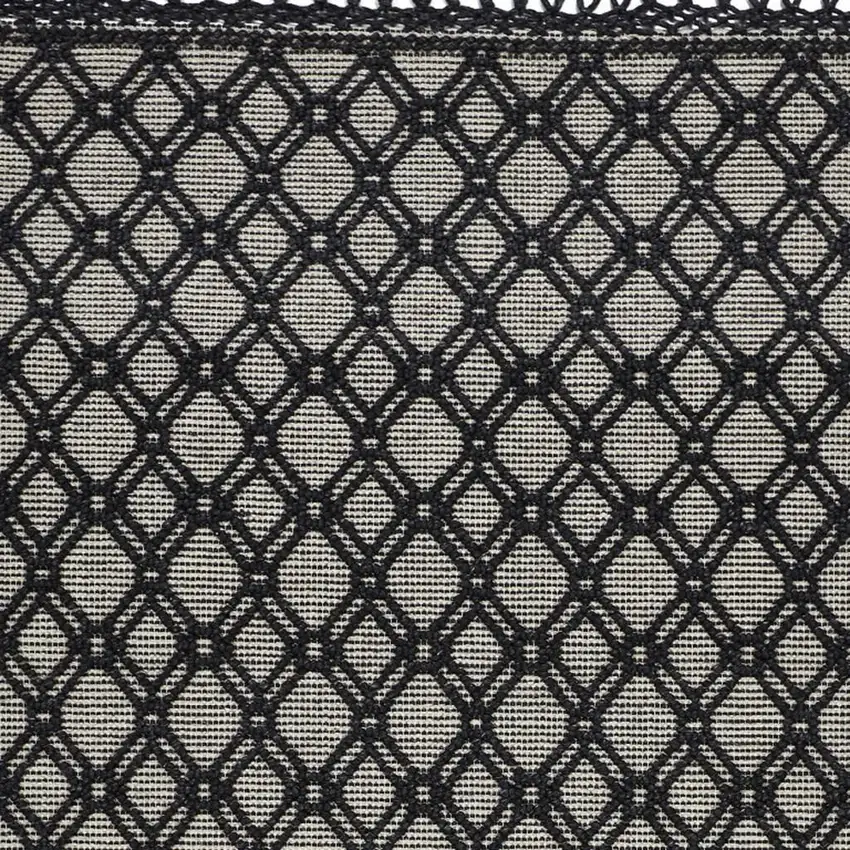 Black And Ivory Wool Geometric Hand Woven Area Rug With Fringe Photo 4