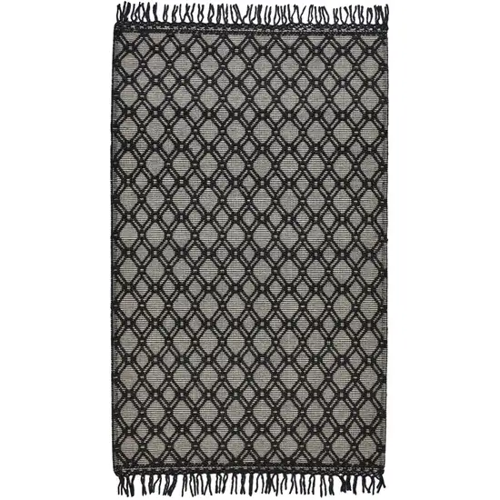 Black And Ivory Wool Geometric Hand Woven Area Rug With Fringe Photo 2