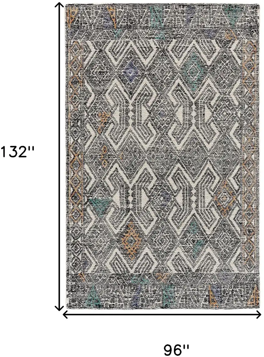Black And Ivory Wool Geometric Handmade Distressed Area Rug Photo 6