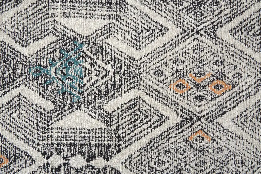 Black And Ivory Wool Geometric Handmade Distressed Area Rug Photo 8