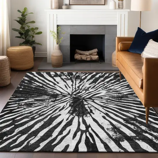 Black And Ivory Zebra Print Washable Area Rug With UV Protection Photo 6