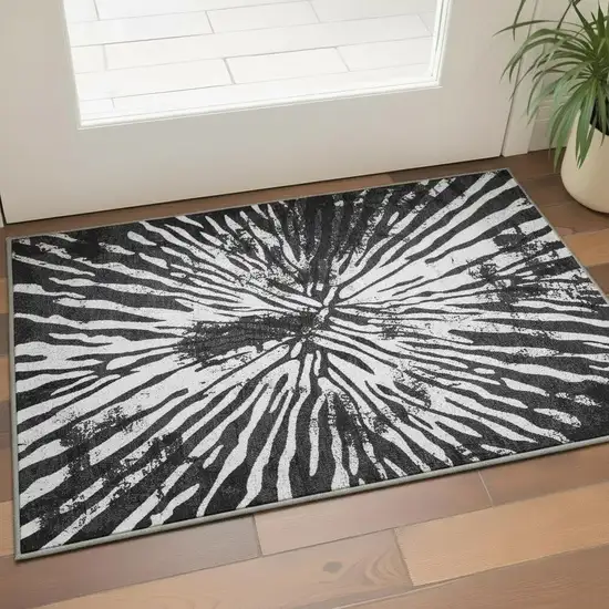 Black And Ivory Zebra Print Washable Area Rug With UV Protection Photo 2