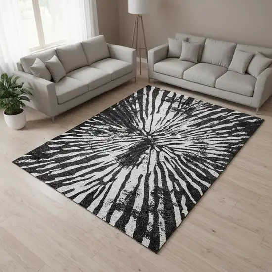 Black And Ivory Zebra Print Washable Area Rug With UV Protection Photo 2