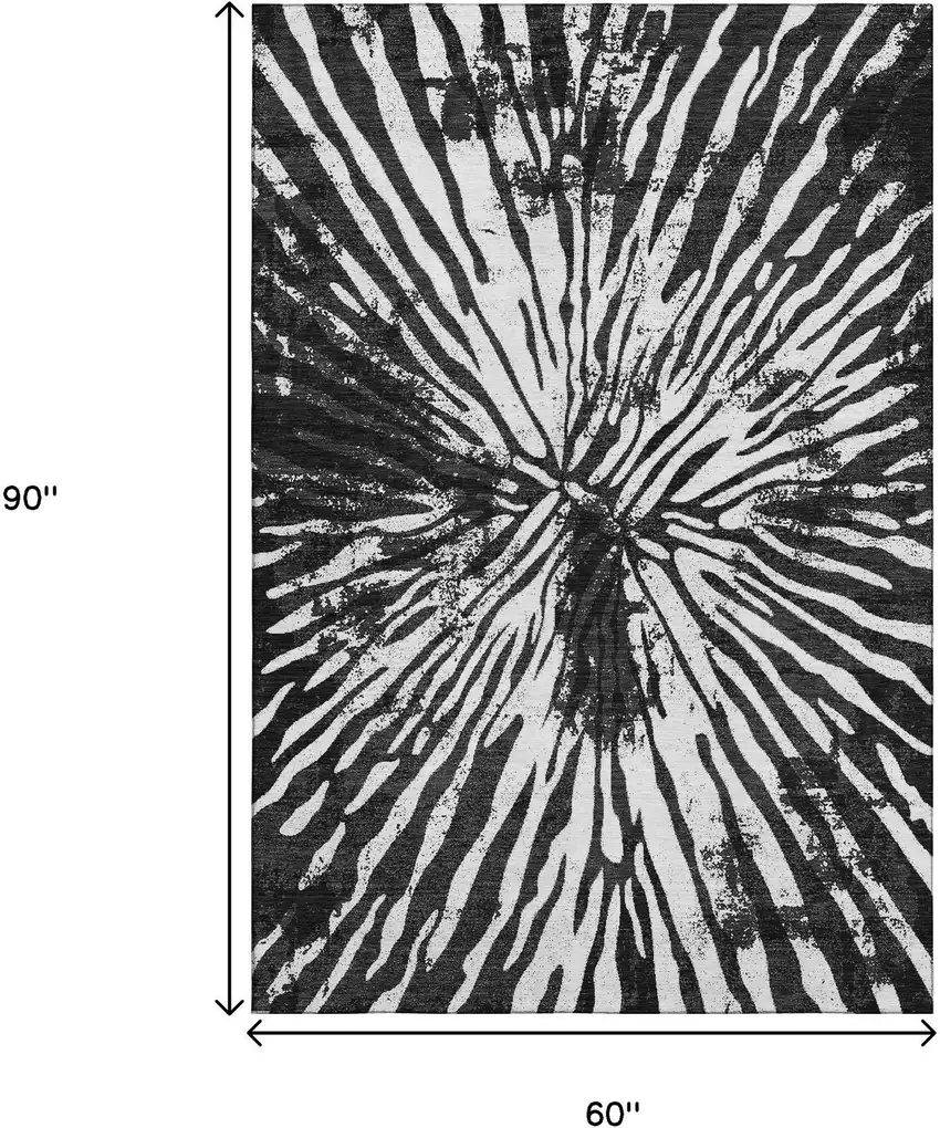 Black And Ivory Zebra Print Washable Area Rug With UV Protection Photo 3